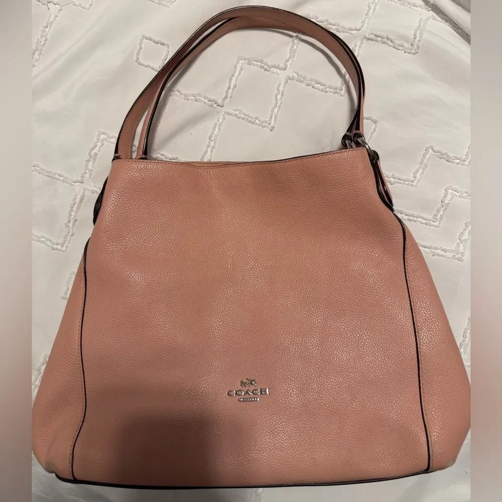 Coach Blush Pink Pebbled Leather Shoulder Bag Silver Hardware